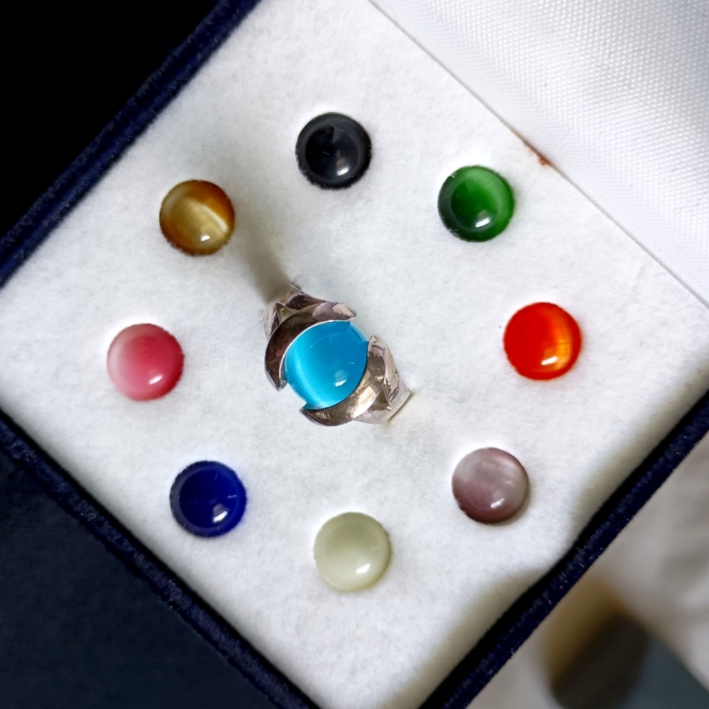 Vintage (New in box) Interchangeable Glass Bead Sterling Silver Ring